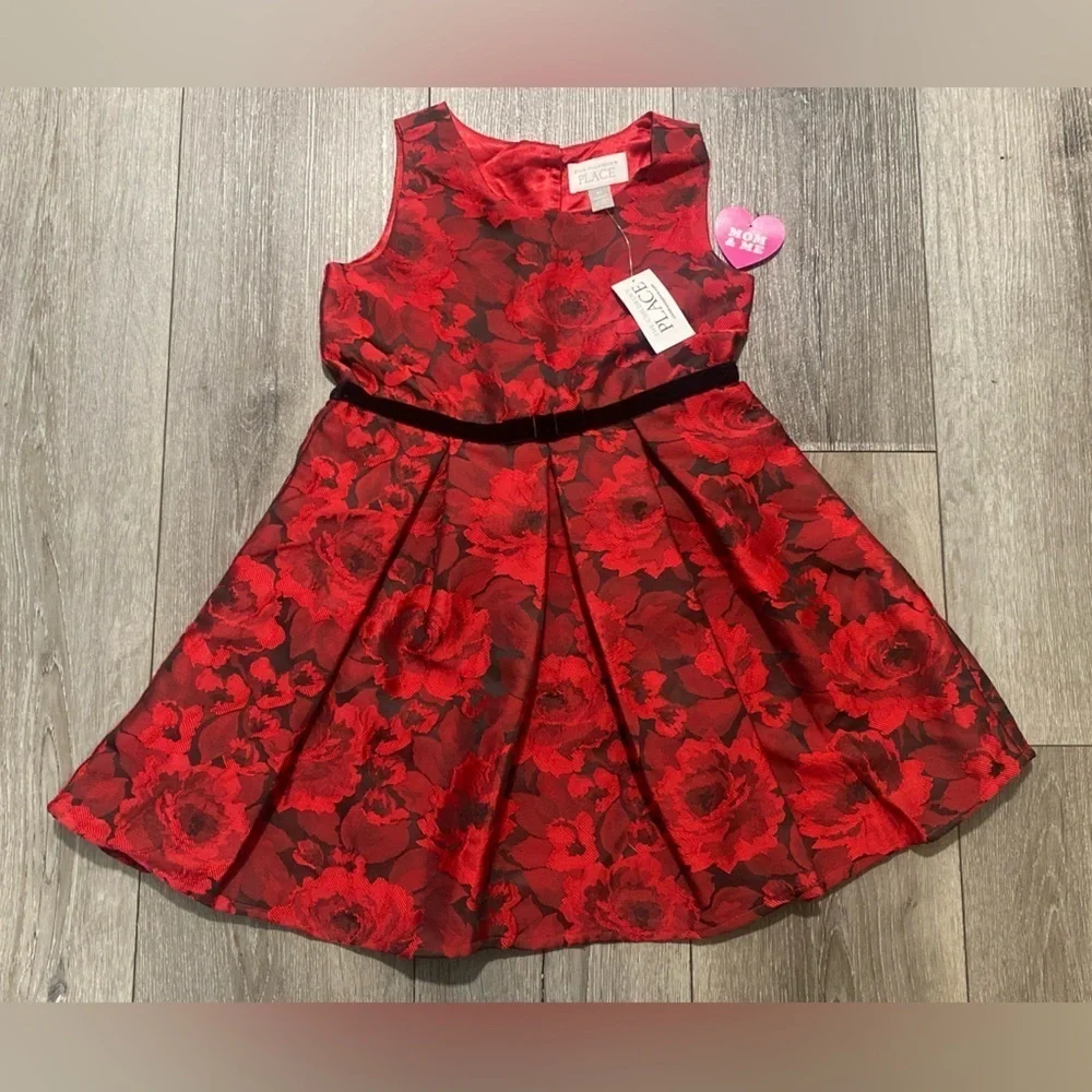 The Children’s Place Holiday Red Floral Fit & Flare Sleeveless Dress 5T